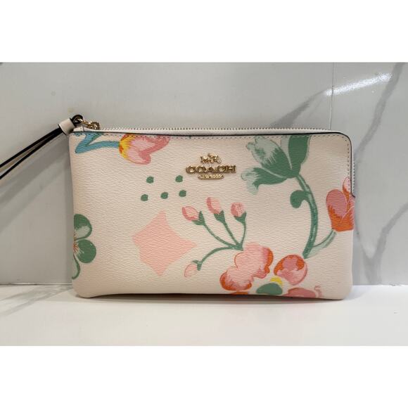 COACH Large Corner Zip Wristlet W/ Dreamy Land Floral Print Gold/Chalk MultI - Picture 6 of 8